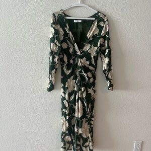 Mango Green and Cream Floral Long Sleeve Dress